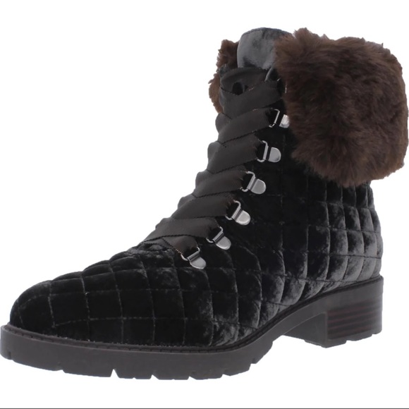 NWT (7.5) Isaac Mizrahi brown fur ankle boots Leanna BM new suede quilted laceup - Picture 15 of 15